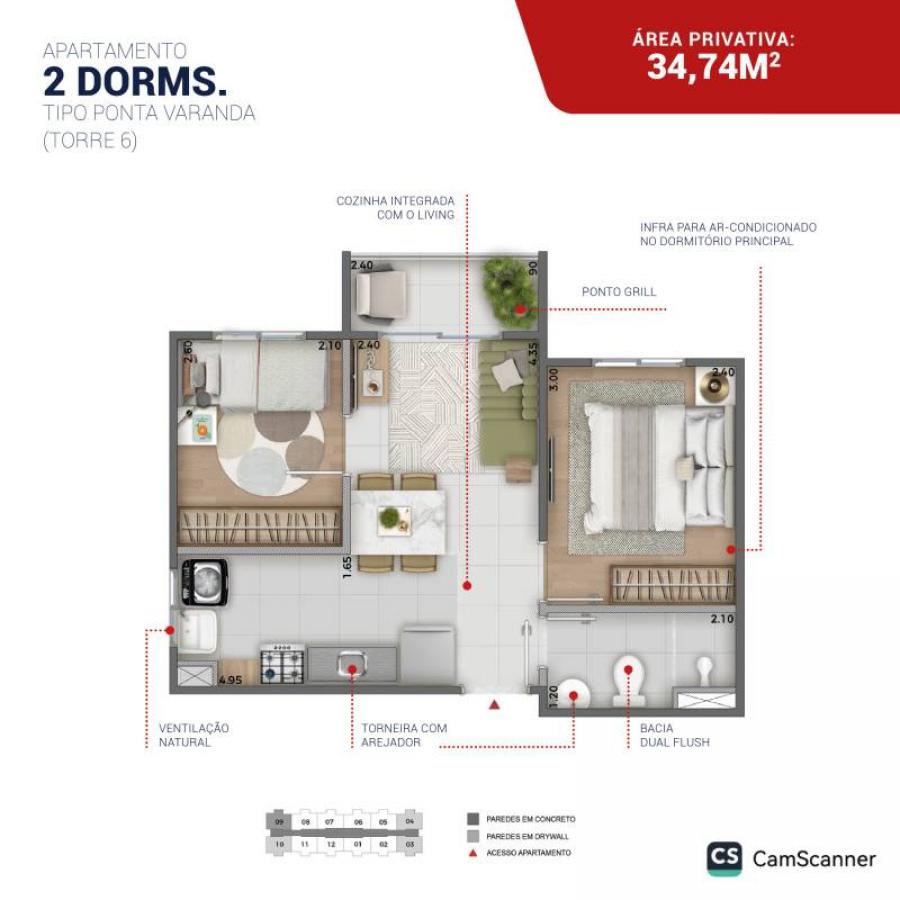 Apartamento, 2 quartos, 34 m² - Foto 9
